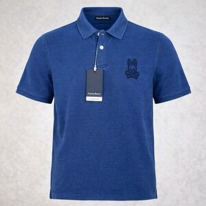 Psycho Bunny Indigo Dyed Pique Polo Shirt Men's Size 5 Medium Blue NWT $165